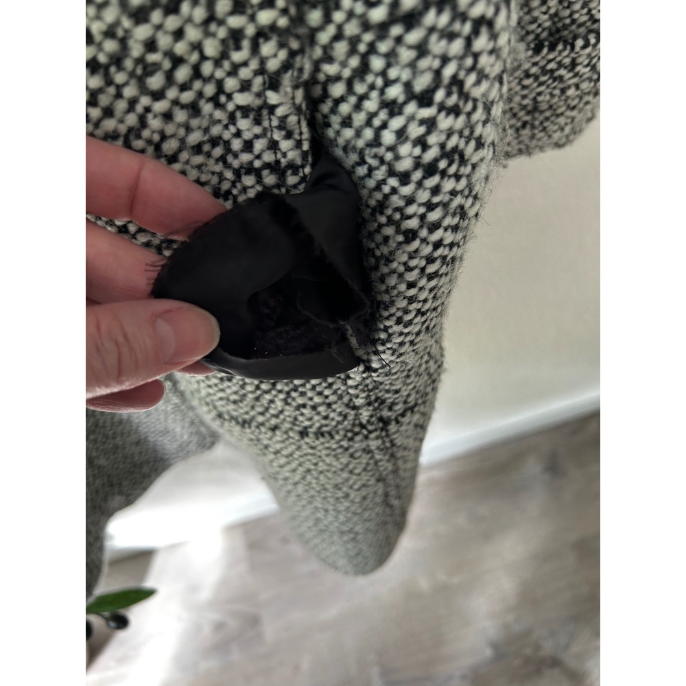 Worthington Womens 1X Black White Boucle Funnel Neck Belted Trench Coat Jacket - Picture 10 of 15
